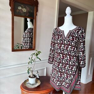 Geometric tunic mini dress with embroidered neckline size small